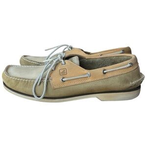 Sperry Top-Sider A/O 2-Eye Colorblock Boat Shoes Cream/Dusty Olive/Tan Men’s 12